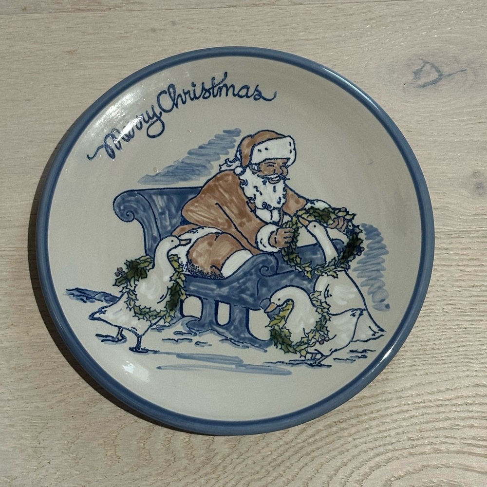 🎄 Vintage Louisville Stoneware “Merry Christmas” Plate – Santa & Geese 🎄